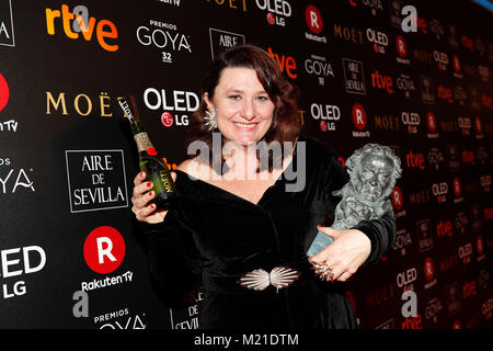 Actress Adelfa Calvo in the press room during the 32th annual Goya Film Awards in Madrid, on Saturday 3rd February, 2018. pictured: Goya actriz reparto ' El autor ' Credit: Gtres Información más Comuniación on line, S.L./Alamy Live News Stock Photo