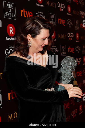 Actress Adelfa Calvo in the press room during the 32th annual Goya Film Awards in Madrid, on Saturday 3rd February, 2018. pictured: Goya actriz reparto ' El autor ' Credit: Gtres Información más Comuniación on line, S.L./Alamy Live News Stock Photo