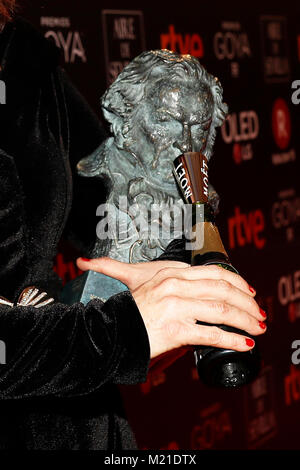 Actress Adelfa Calvo in the press room during the 32th annual Goya Film Awards in Madrid, on Saturday 3rd February, 2018. pictured: Goya actriz reparto ' El autor ' Credit: Gtres Información más Comuniación on line, S.L./Alamy Live News Stock Photo