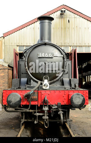 GWR 1400 Class 0-4-2T No 1466 stands outside the shed at Didcot Railway Centre. Stock Photo