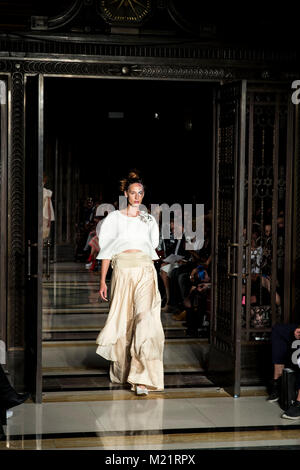 Models walking down the catwalk at NSGAIA show at the Fashion Scout 2017 during the London Fashion Week Stock Photo