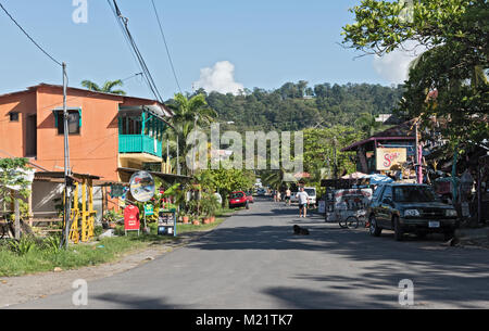 View of a street in Puerto Viejo de Talamanca, Costa Rica Stock Photo