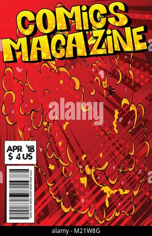 Editable comic book cover with abstract explosion background. Stock Vector