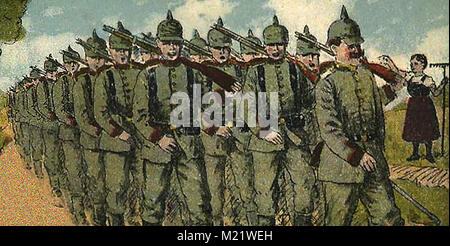 First World War (1914-1918)  aka The Great War or World War One - Trench Warfare - A colour sketch of German soldiers marching in WWI Stock Photo