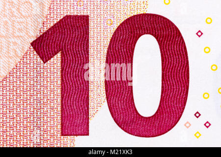 Part of 10 euro banknote on macro. Stock Photo