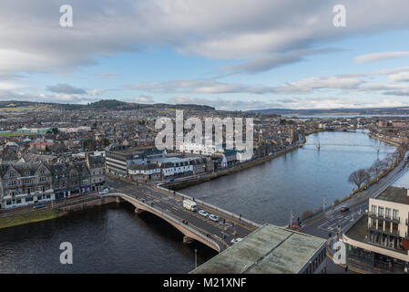 The view from the roof of Inverness Castle on a cold winter's day. Stock Photo