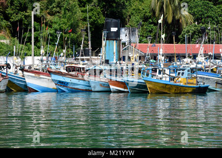 Fishing boats moored in the harbour at Mirissa, Sri Lanka Stock Photo