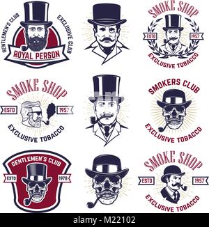 Set of gentleman's head with smoking pipes. Design elements for logo ...