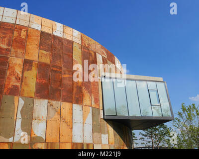 SEOUL, SOUTH KOREA - SEPTEMBER 22, 2017: Part of rustic oil tank in Oil Tank Culture Park, Mapo-gu, was strictly prohibited from public access for 41  Stock Photo