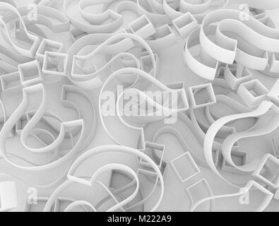 Pile of outlines 3d question marks Stock Photo