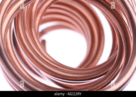 Copper Wire with Selective Focus Isolated on White Background Stock Photo