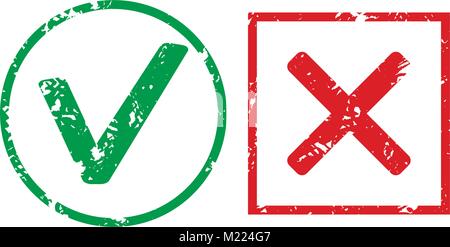 Tick and cross rubber stamp texture. Vector stamper and rubber stamp icon, approved rubber stamp illustration Stock Vector