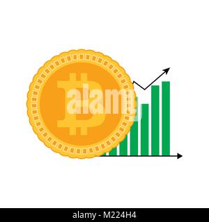 Growth bitcoin graphic icon. Finance growth crypto money, business financial up chart. Vector illustration Stock Vector