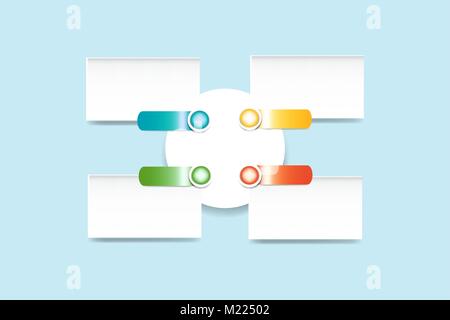 White blank circle in the centre with colorful metal tags and four white rectangles  ready for your text Stock Vector