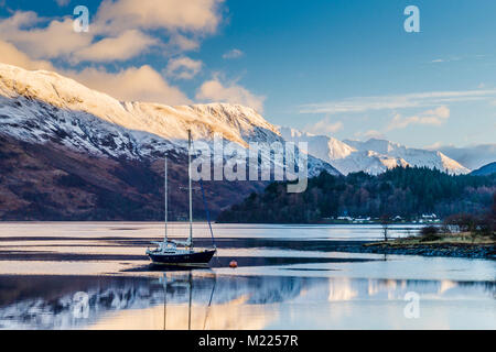 Looking towards Glencoe and mountains from Invercoe, Argyll, Scotland ...