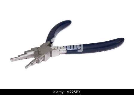 Round-nosed pliers with blue handles isolated on white background. Stock Photo