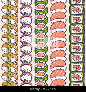 Sushi rolls set vector seamless pattern. Stock Vector