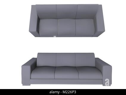 sofa, front and top view isolated on white background Stock Vector