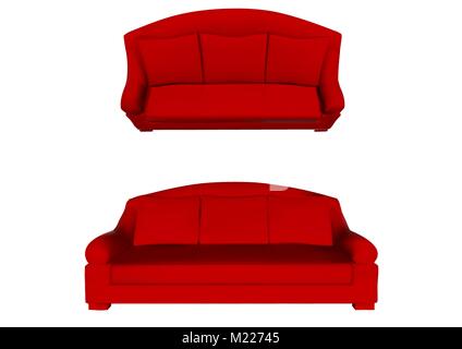 red sofa top and front view on white background Stock Vector