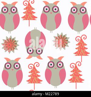 Owls abstract nature seamless pattern. It is located in swatch menu, vector image. Cute background Stock Vector