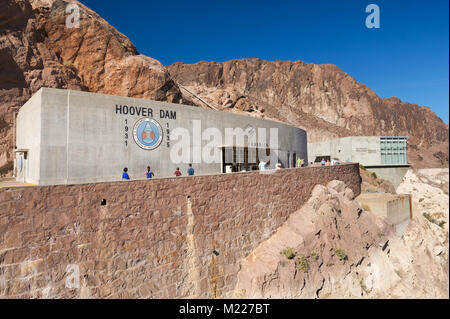 Exhibits hall and spillway house at Hoover Dam, on the Nevada-Arizona border, USA. Stock Photo