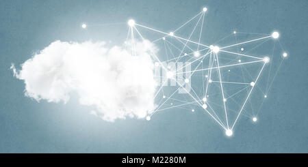 Lines and dots as networking idea drawn on blue background Stock Photo