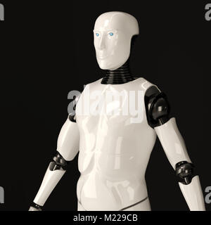 3D rendering Stylish handsome cyborg head in profile. Isolated on black background Stock Photo
