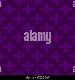 Mardi gras fleur de lis vector seamless pattern. Violet flower carnival card background. Stock Vector