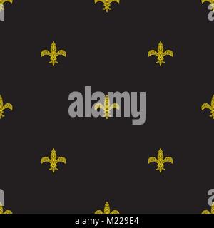 Fleur de lys black and yellow simple seamless pattern. Royal symbol background. Stock Vector