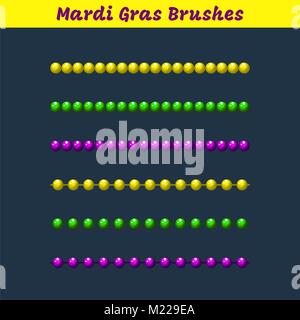 Mardi gras beads vector pattern brushes add-on. Make seamless frames and border decorations. Stock Vector