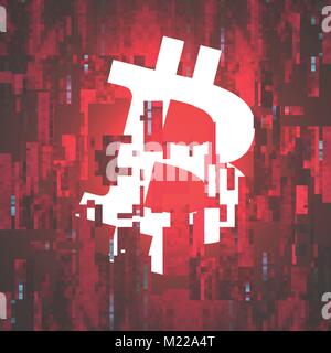 Digital Currency Symbol Bitcoin on Corrupted Pixel Background - Vector Illustration Stock Vector