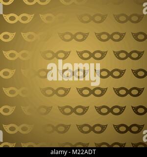 Masquerade mask golden gradient seamless pattern. Luxe card background. Stock Vector