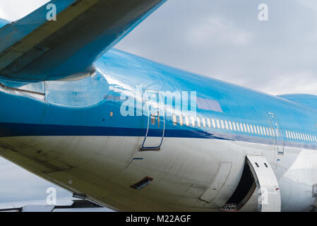 ENSCHEDE, NETHERLANDS - FEBRUARY 3, 2018: Two commercial passenger airplanes to be dismantled on a former military airfield Stock Photo