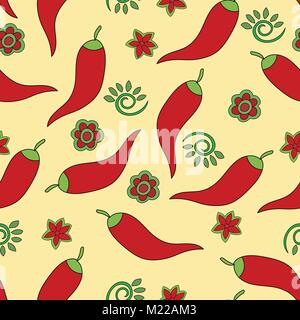 seamless pattern. Chile pepper. green, yellow and red colors. vector Stock Vector