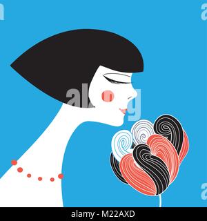 Vector portrait of a girl sniffing a flower Stock Vector
