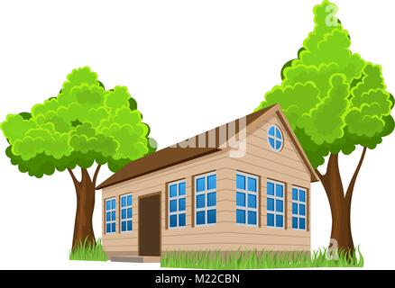Wooden house with trees Stock Vector