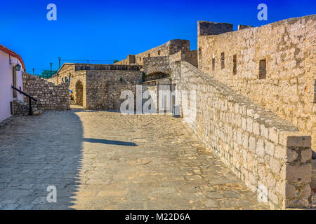 Scenic view old medieval architecture in Hvar town fort Spanjola, Croatia. Stock Photo