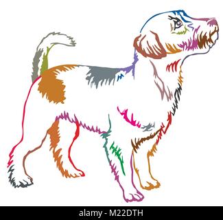 Colorful contour decorative portrait of standing in profile dog Jack Russell Terrier, vector isolated illustration on white background Stock Vector