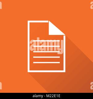Document icon vector flat illustration. Isolated documents symbol. Paper page graphic design pictogram on orange background with shadow Stock Vector
