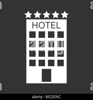 Hotel icon isolated on black background. Simple flat pictogram for business, marketing, internet concept. Trendy modern vector symbol for web site des Stock Vector