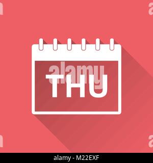 Thursday calendar page pictogram icon. Simple flat pictogram for business, marketing, internet concept on red background with long shadow. Trendy mode Stock Vector