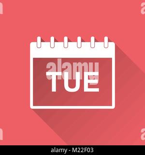 Tuesday calendar page pictogram icon. Simple flat pictogram for business, marketing, internet concept on red background with long shadow. Trendy moder Stock Vector