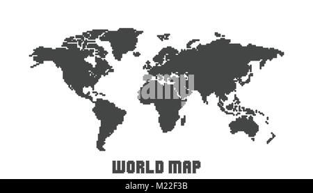 Dotted blank black world map isolated on white background. World map vector template for website, infographics, design. Flat earth world map with roun Stock Vector