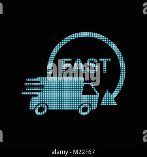 Delivery truck logotype in pixel style. Fast delivery service shipping vector illustration logo icon. Simple flat pictogram for business, marketing or Stock Vector