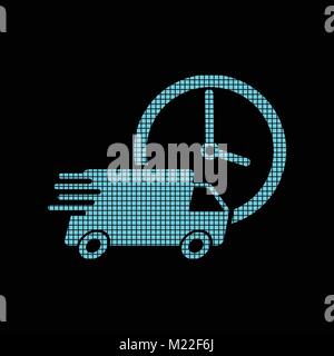 Delivery 24h truck with clock in pixel style logotype. 24 hours fast delivery service shipping vector illustration logo. Simple flat pictogram for bus Stock Vector