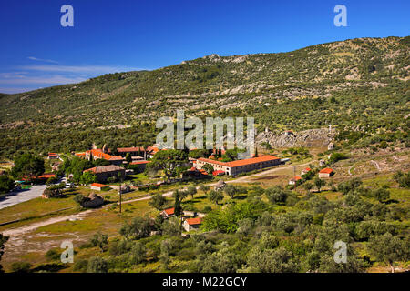 Panoramic view of the Greek Orthodox monastery of Moni Limonos, in central Lesbos island, Greece. Stock Photo