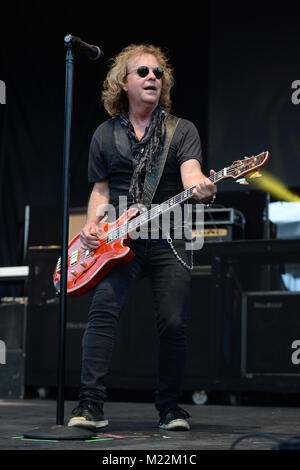 WESTON, FL - APRIL 02: Jack Blades of Night Ranger performs at Rockfest 80s held at Markham Park on April 2, 2016 in Weston, Florida.   People:  Jack Blades Stock Photo