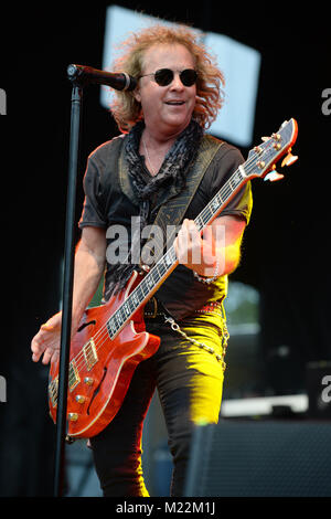 WESTON, FL - APRIL 02: Jack Blades of Night Ranger performs at Rockfest 80s held at Markham Park on April 2, 2016 in Weston, Florida.   People:  Jack Blades Stock Photo