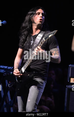 MIAMI, FL - FEBRUARY 21: Konstantinos Karamitroudis also known as Gus G performs during the Monsters Of Rock pre cruise concert at The Magic City Casino on February 21, 2016 in Miami, Florida   People:  Gus G Stock Photo