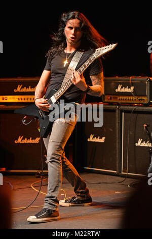 MIAMI, FL - FEBRUARY 21: Konstantinos Karamitroudis also known as Gus G performs during the Monsters Of Rock pre cruise concert at The Magic City Casino on February 21, 2016 in Miami, Florida   People:  Gus G Stock Photo